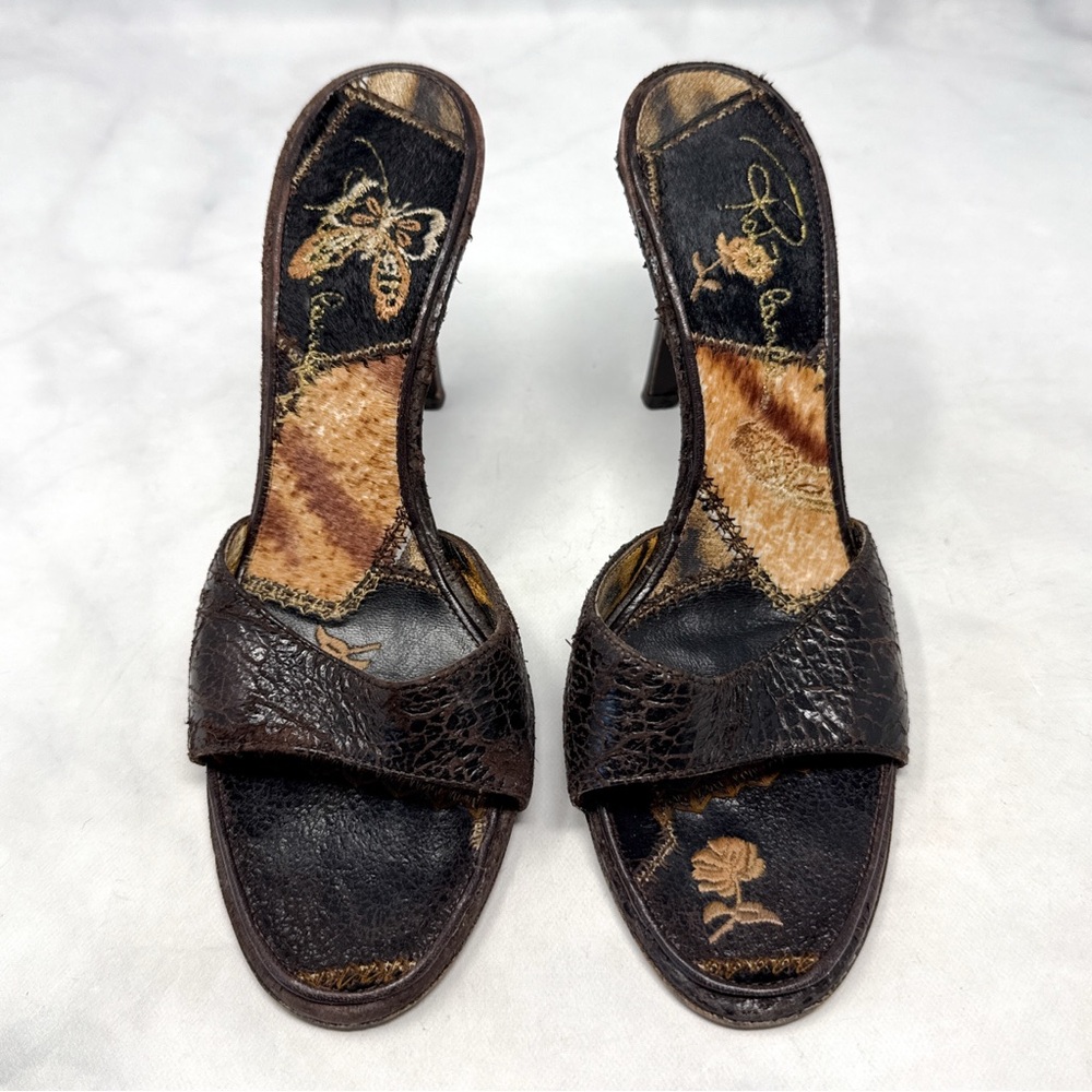 Roberto Cavalli Vintage Y2K Embroidered Butterfly Patchwork Mule Heels 2000s 36